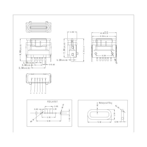 Type-C 6P Female Waterproof IPX6 180° DIP