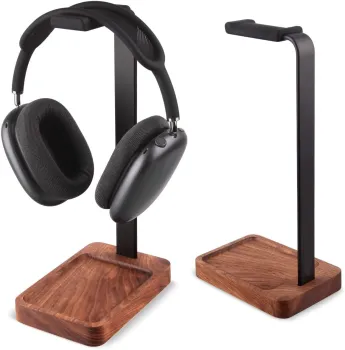 Universal Walnut Wood & Aluminum Headset Holder for Most Music and Gaming Headsets