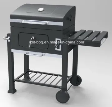 Square Charcoal Grill with Single Side Table and Bottom Shelf