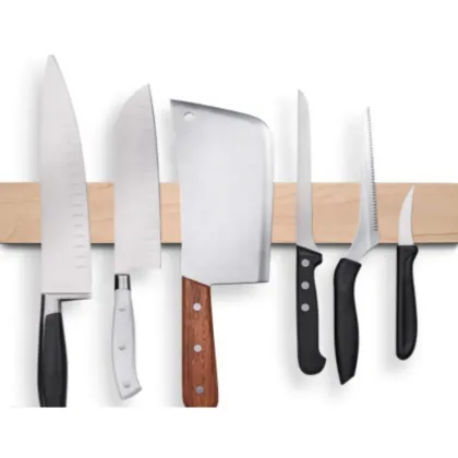 Custom Hevea Acacia Wooden Magnetic Knife Block Holder Rack