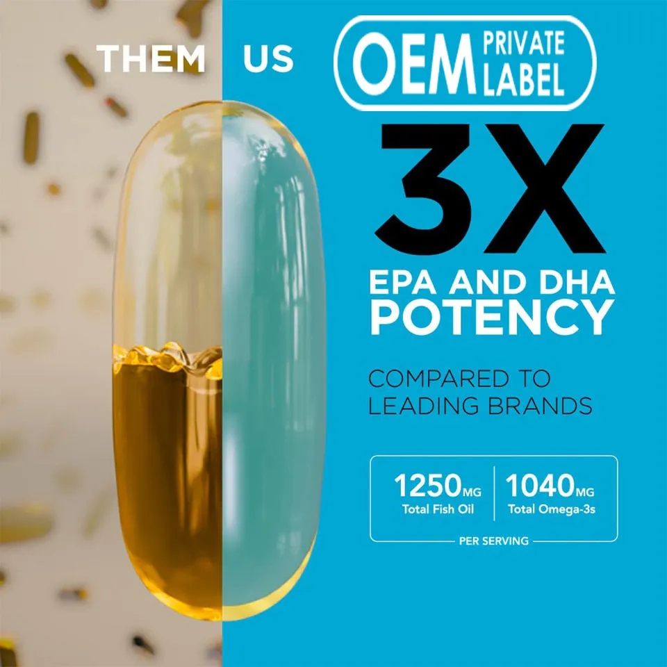 OEM/ODM Support Heart Health EPA And DHA Fish Oil Omega-3 Collagen Peptide Softgel Capsules