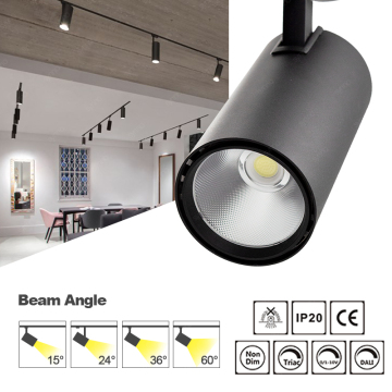 Foco de riel LED COB regulable para interiores con ángulo ajustable