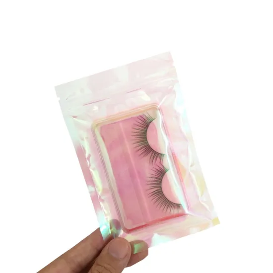 Holographic Glossy Gold Cosmetic Gift Bag - Transparent Plastic Packaging