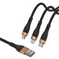 6A Three In One Nylon Braided Charging Cable