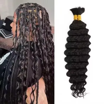 100% Human Hair Braiding Hair Bulk Bundles Hair For Braiding Deep Wave 100 grams per bundle