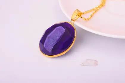Blue Agate Pendant plated Gold Wrapped