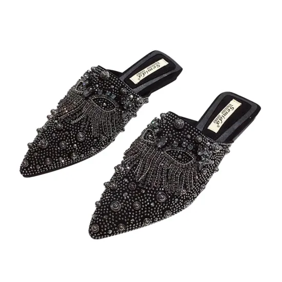 2024 Summer Collection: Customized Handmade Flat Bottomed Müller Shoes with Closed Toe, Rhinestone Rivets, and Outdoor Slippers for Women and Ladies