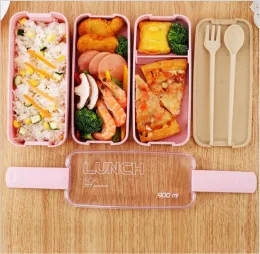 school wheat straw three layer lunch box set