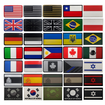 PVC Rubber National Flag Patches with Hook and Loop Fastener - UK, Germany, France, USA, Italy, Canada, Russia, Spain, Israel, Korea