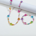 Ensemble de collier de visage souriant transparent de couleur arc-en-ciel de 10 mm