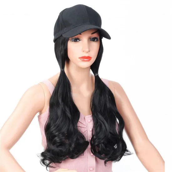MYZYR Baseball CapWith Hair Long Wavy Fake Hair Hat Wig Synthetic Hair Extensions Hat With HairNatural Hairpiece For Women