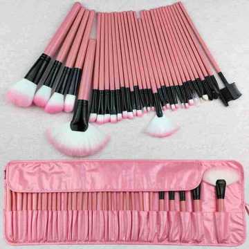 Grime en gros 24pc Handle en bois rose Rose Soft Nylon Hair &amp; Makeup Brush Ensemble avec sac cosmétique