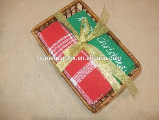 Christmas Gift packing towel set with embroidery and basket packing