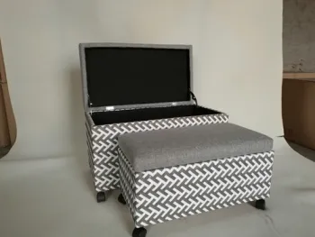 Upholstered  S/2 Paper storage stool with wheel