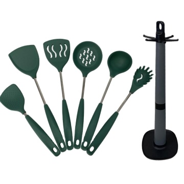 High-Quality Silicone Kitchen Utensils with Stainless Steel Handles and Storage Rack