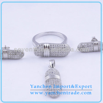 2014 Fashionable Brass Jewelry Sets with Rhodium Plated Micro Pave CZ Diamond