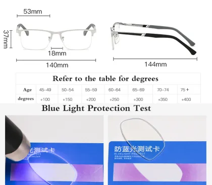 2024 Fashionable Anti Blue Light Eyewear: Progressive Reading Glasses with Metal Frames