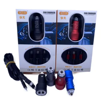 Metal Car Phone Charger with Dual USB 3.1A and 3-in-1 Charging Cable