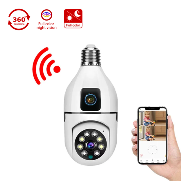 Dual Lens WiFi E27 Light Bulb 1080p 4MP Security Camera