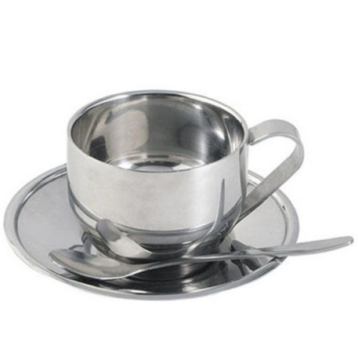 Stainless Steel Cappuccino Espresso Cup Set with Saucer and Spoon