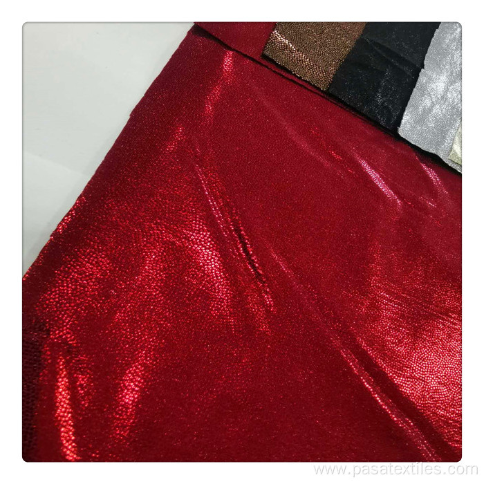 shinning red fashion dress polyfiber coating on fabric shiny nylon fabric knitted summer fabrics