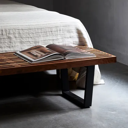 Nelson Style Platform Mid Century Solid Wood Bench