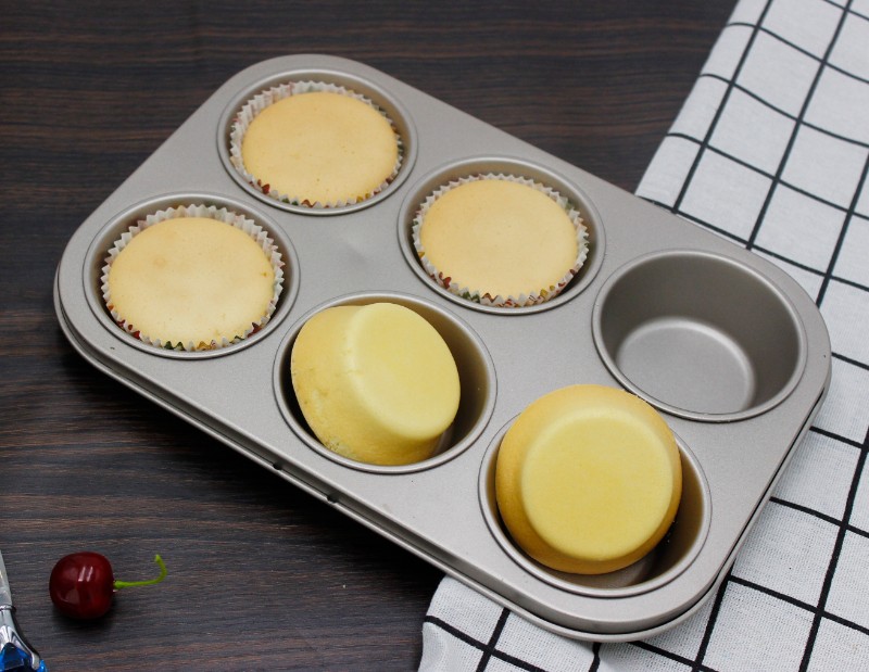 champaña oro acero al carbono molde para muffins de 6 tazas