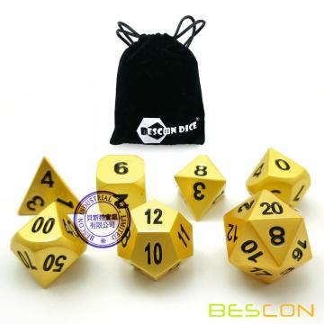 Bescon Heavy Duty Deluxe Matt Doré Ensemble de dés en Métal Massif, Or Métallique Polyédrique D &amp; D RPG Jeu Dés 7pcs Ensemble