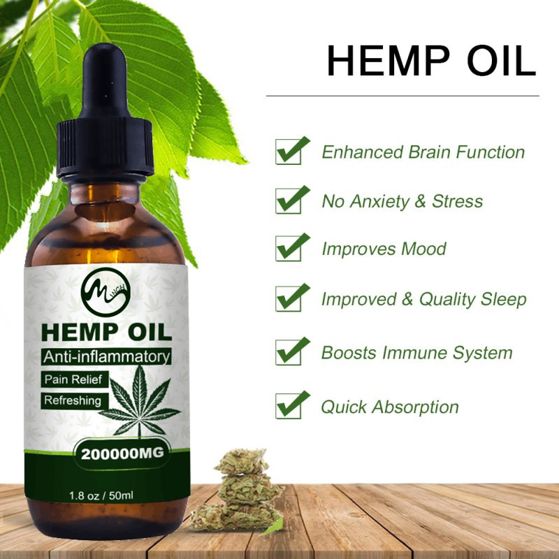 Minch 50ml CBD Pain Relief Oil Hemp Seeds Skin Oil 200000MG Extract Drop for Neck Pain Reduce Anxiety Better Sleep Essence