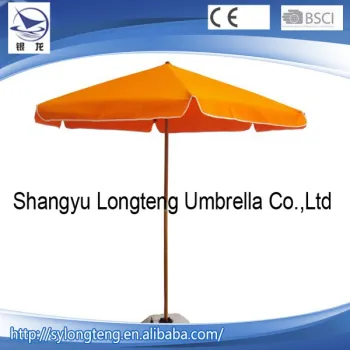 Multi-color 2014 fabric canopy promotion orange umbrella with wooden shaft