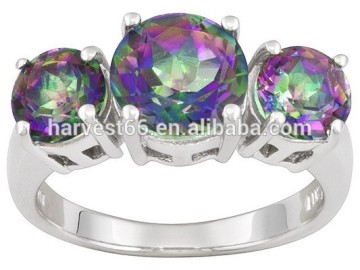 Mystic Topaz 8.50ctw Round Sterling Silver 3-stone Ring