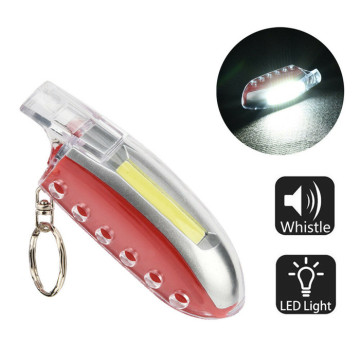 Japan Top ขายไฟฉายพวงกุญแจ Mini Cob ขนาดเล็ก 2-in-1 พร้อมนกหวีดฉุกเฉินและ Carabiner