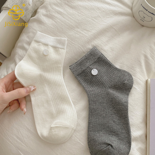 Korean button jewelry solid color socks ins white vertical boneless socks