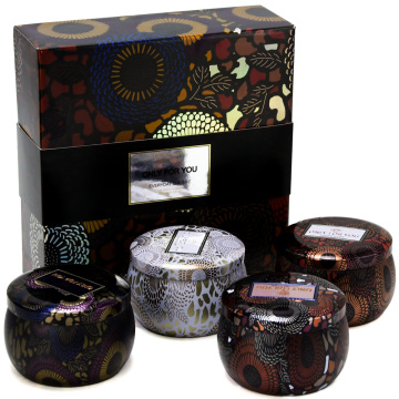 Conjunto de presente personalizado de luxo decorativo com velas de lata perfumadas