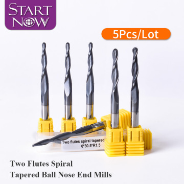 Startnow 5PCS Spiral Tapered Ball Nose End Mills for CNC Router