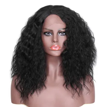 Aisi Hair Wholesale Hot Selling Shoulder Length Fluffy Curly Fiber Pre Plucked Synthetic Hair For Black Women Lace Front Wig