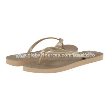 Fashionable Women's Flip Flops with Metal Decoration, PVC Upper EVA Sole