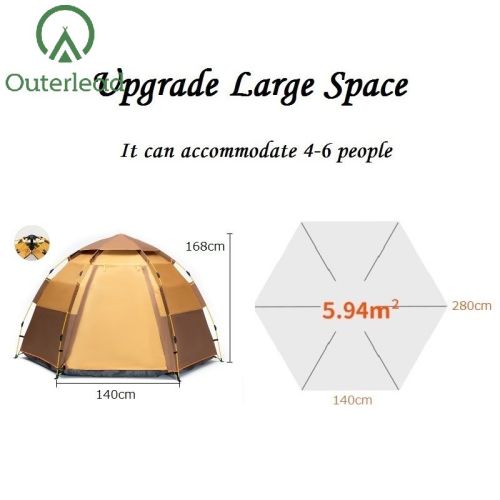 Outerlead 4-6 Person Waterproof Instant Hexagon Cabin Tent