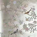 Flower and bird Silver-gray hand-painted wallpaper