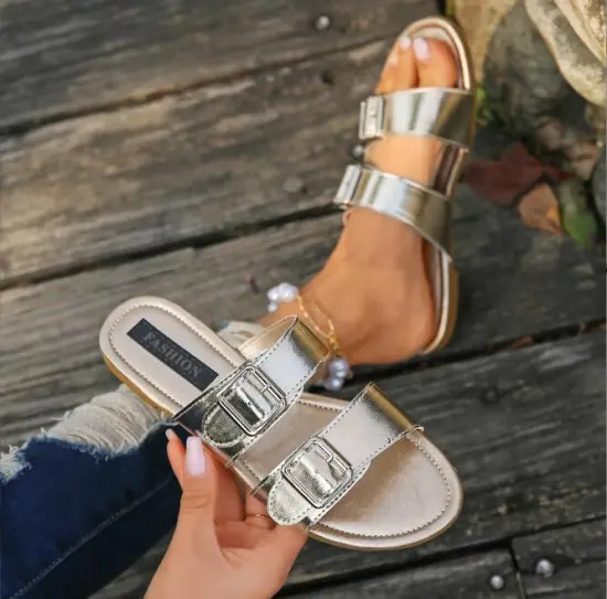 Summer Collection: Stylish, Comfortable Large Size Women's Sandals & Slippers with Big Buckles in Solid Colors