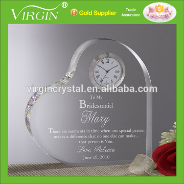 Wholesale heart shape 3d laser engraving personalized crystal wedding souvenir clock