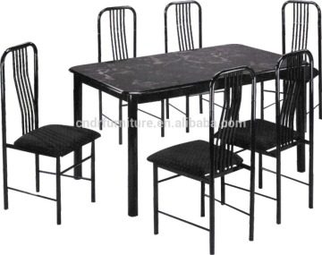 Completely black 1+6 dining table set with pvc cushion
