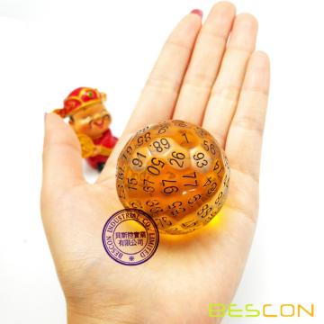 Bescon прозрачный многогранных кости 100 сторон кости, прозрачный Д100 умереть, 100 Кубик, Д100 игры в кости,100-Гранный Кубик из янтаря