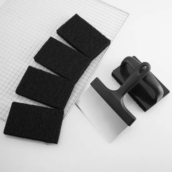 Grill Accessories BBQ Cleaning Tool Stainless Steel Griddle Scraper With Scouring Pad Set