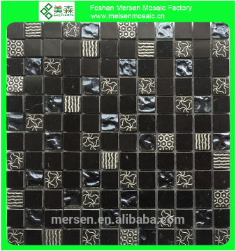 Y4 Interior cheap cultured black marble stone Kitchen backsplash background mosaic tile