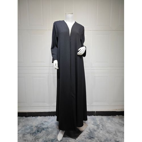 Moda Siyah Abaya Hırka Boncuklu Çiçek Arka Baskı