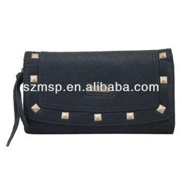 Blue Lichee pattern washed effect pu ladies wallet