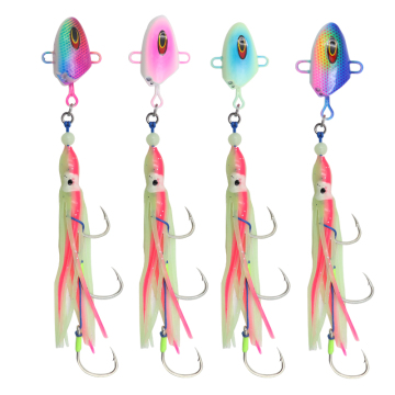 Glow Luminous Squid Skirt Jigging Assist Hook - 3 Hooks Metal Slow Jigging Saltwater (100g/150g/200g)