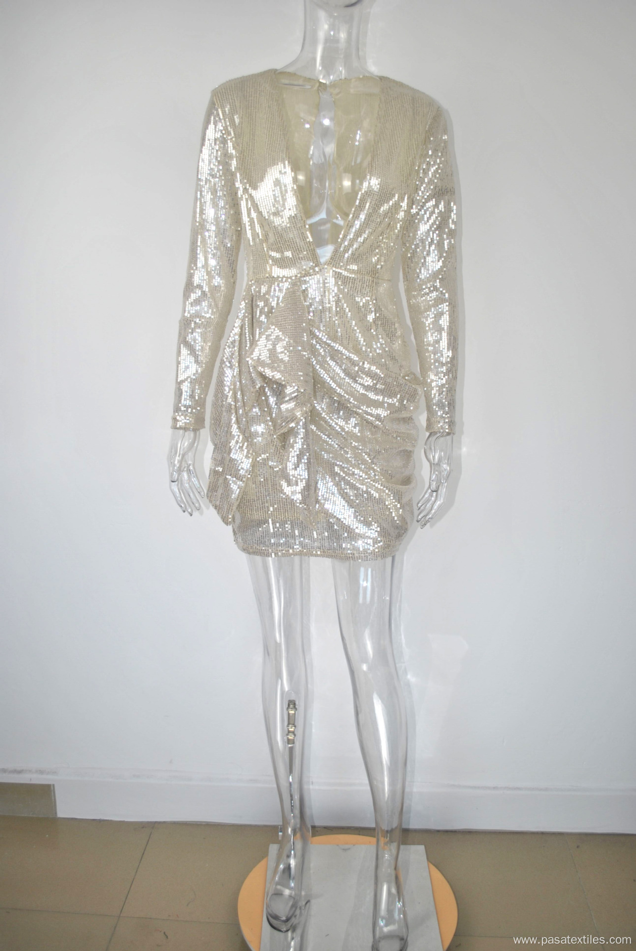 Sliver Sequin White Knitted lining Evening Dress