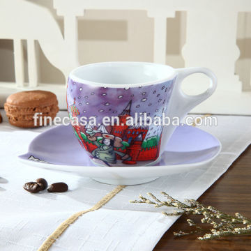 Napoli Gift Collection 230CC Hyper White Porcelain Purple Coffee Cup and Saucer of Moscow